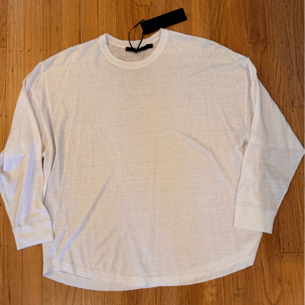 Jenni Kayne White Boyfriend Long Sleeve Crewneck Tee NWT